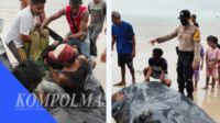 Evakuasi mayat korban di pantai Dusun Jebu Laut