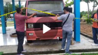 Pemasangan police line di area parkir dan Kantor Damkar Bengkulu Selatan (tempat BB ditemukan)