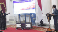 Ahli epidemiologi dan pakar informatika penyakit menular, Dewi Nur Aisyah SKM MSc PhD DIC memaparkan mekanisme kerja Sistem BLC di hadapan Presiden Joko Widodo