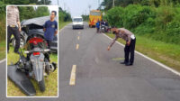 Olah TKP Laka Lantas Fatal di Desa Tebing. Satu keluarga pesepeda motor tewas di tempat